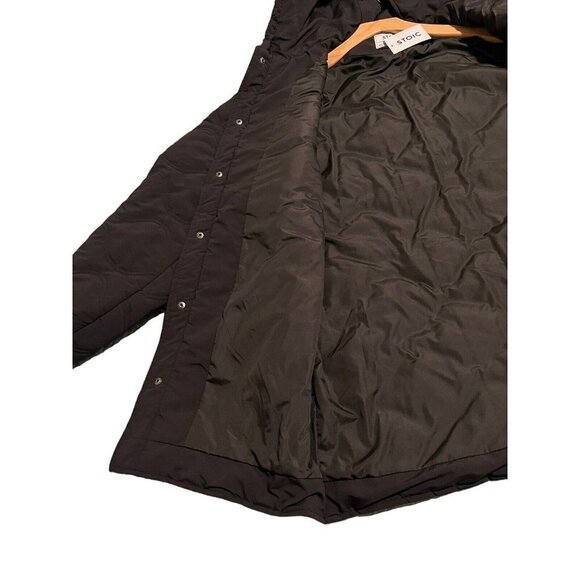 Stoic Puffer Coat Men's Large Solid Black Full Zip Hooded Pockets Parka Jacket - Picture 8 of 14